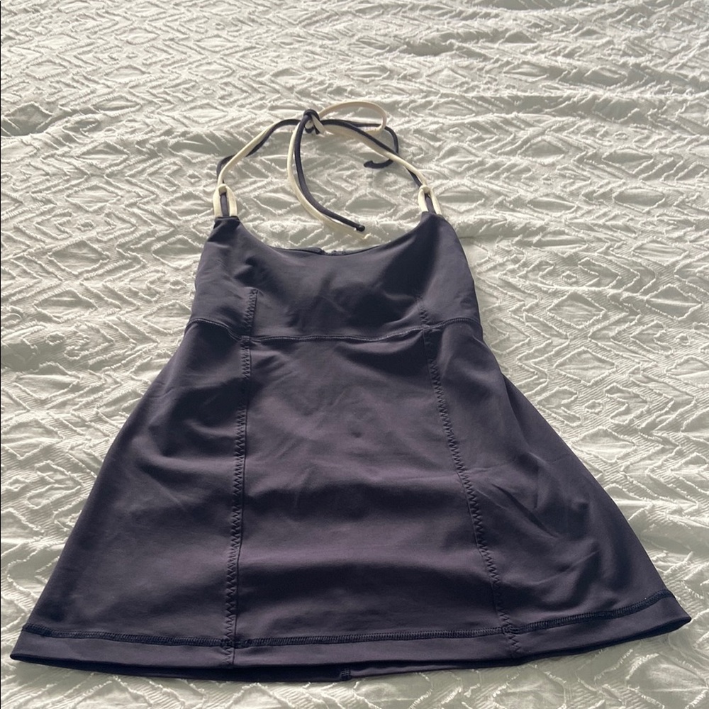 Lululemon Tankini Top Size 4 Swimsuit Navy Blue Halter Tie Low Back Nautical